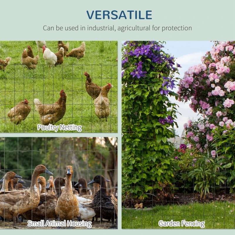 PawHut 0.6M x 10M Chicken Wire Mesh Roll Rabbit Poultry Animal Fence Plastic Coated Steel Metal Garden Netting Fencing