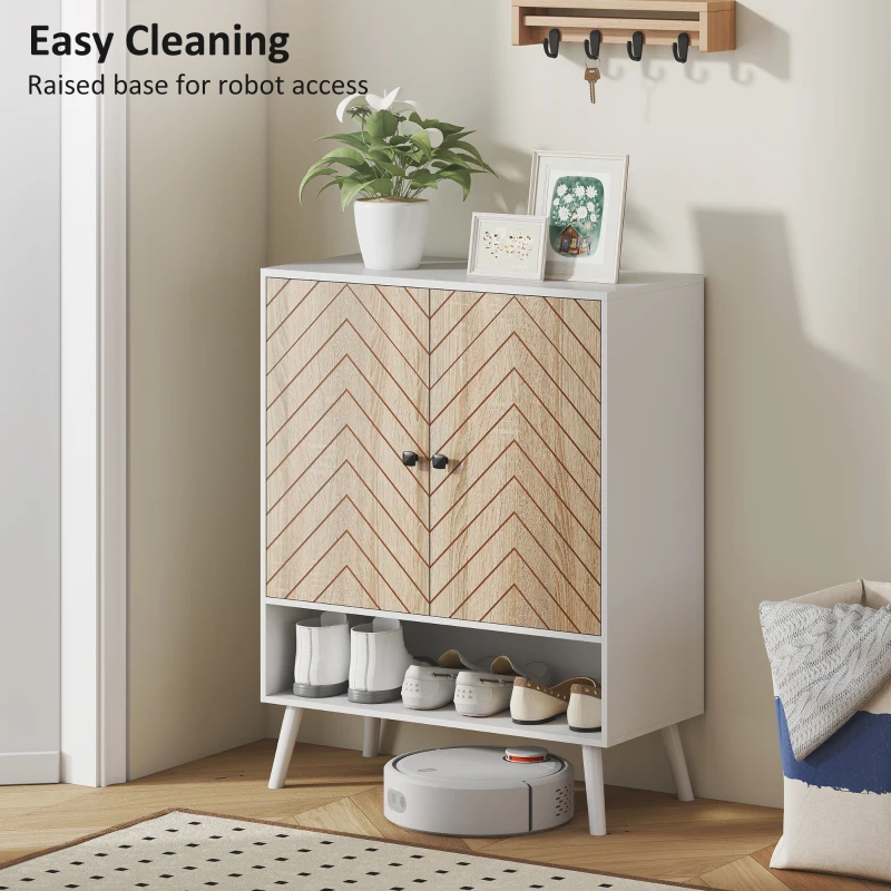 HOMCOM Meuble à Chaussures d'Entrée avec Etagères Ajustables Compartiment Ouvert pour 15 Paires de Chaussures Blanc et Naturel