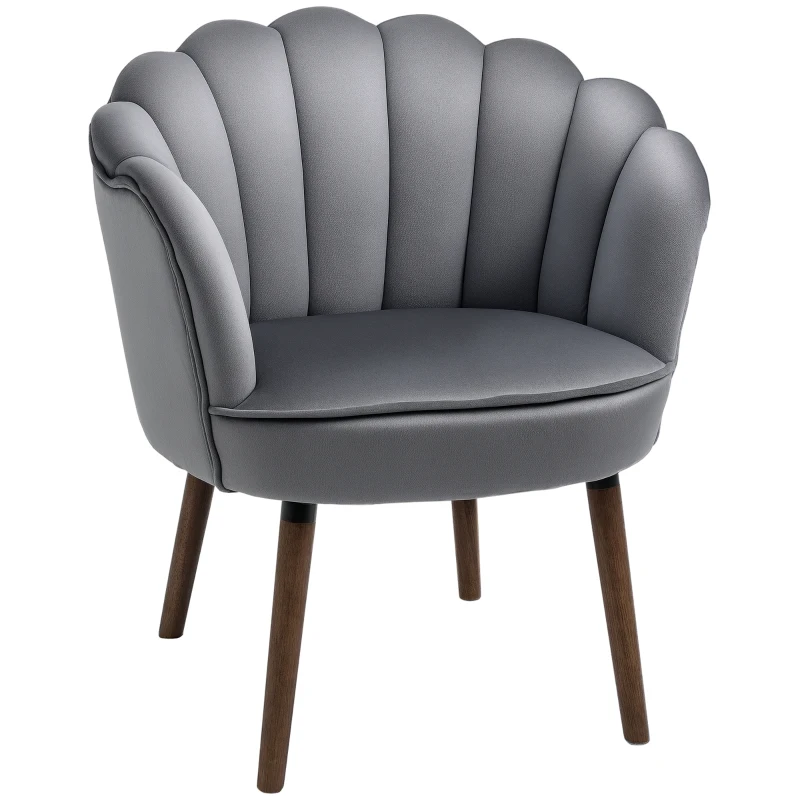 HOMCOM Fauteuil Coquillage Fauteuil de Salon Chambre avec Dossier et Coussin Aspect Velours Pieds en Bois hévéa dim. 66L x 66l x 78,5H cm, Gris