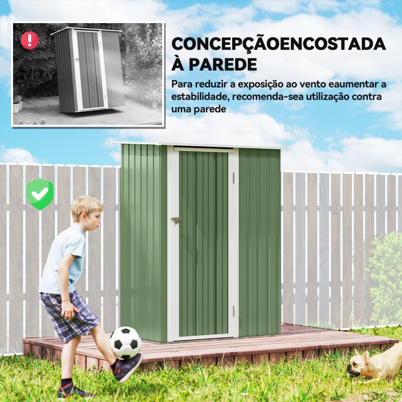 Outsunny Abrigo de Jardim 1,07㎡ 142x84x189 cm Abrigo de Armazenamento Abrigo de Ferramentas com Teto Inclinado e Porta Verde Clar