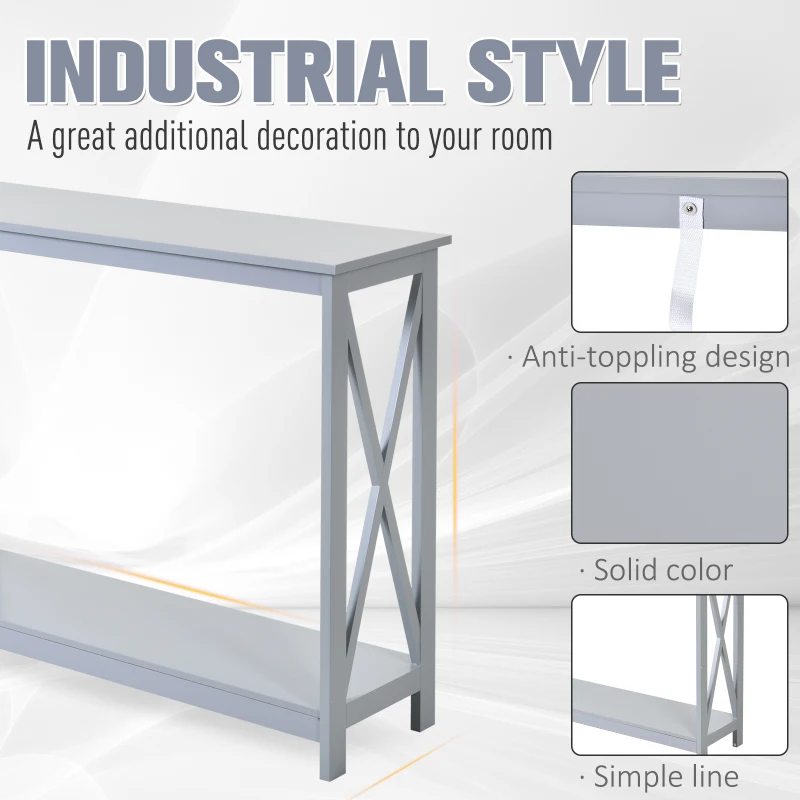 HOMCOM Console Table, Modern Hallway Table with Bottom Storage Shelf and X-frame, Sofa Table for Living Room, Entryway, Grey