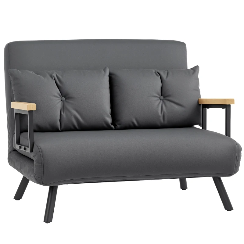 HOMCOM 4-in-1 Velvet-Feel Double Sofa Bed, with Pillows - Dark Grey