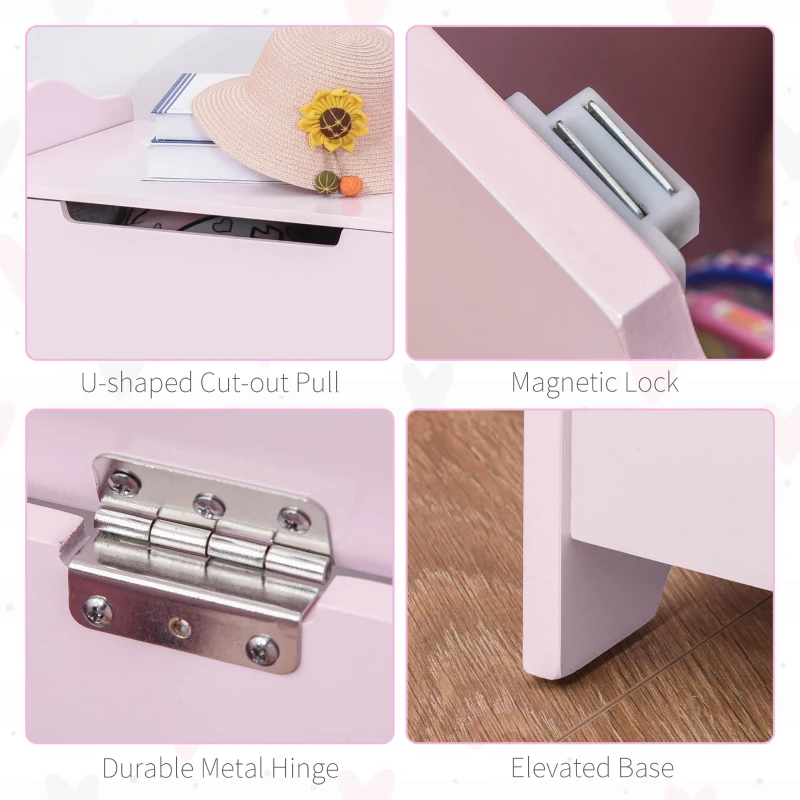 HOMCOM Wooden Kids Toy Box Children Storage Organizer Chest Safety Hinge  Furniture Pink