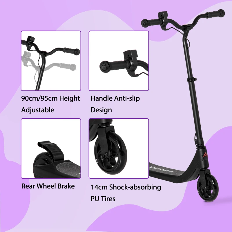 HOMCOM Electric Scooter, 120W Motor E-Scooter, Adjustable Height, Rear Brake for Ages 6+ Years - Black