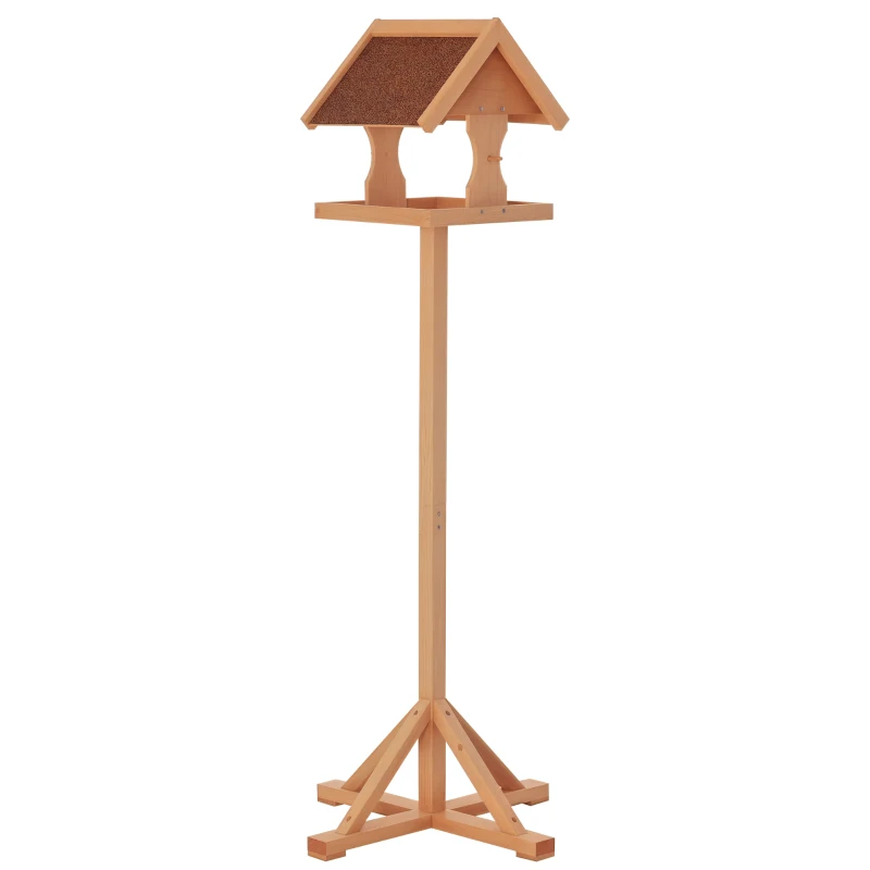 PawHut Vogelfutterhaus mit Ständer wetterfestes Dach Holz Vogelhaus Futterhaus Vogelständer Spielstand für den Aussenbereich Natur 55 x 55 x 144 cm