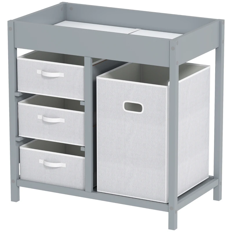 AIYAPLAY Baby Changing Unit with 4 Storage Drawers, Mat for Bedroom Nursery, 84 x 84.5 cm, Grey
