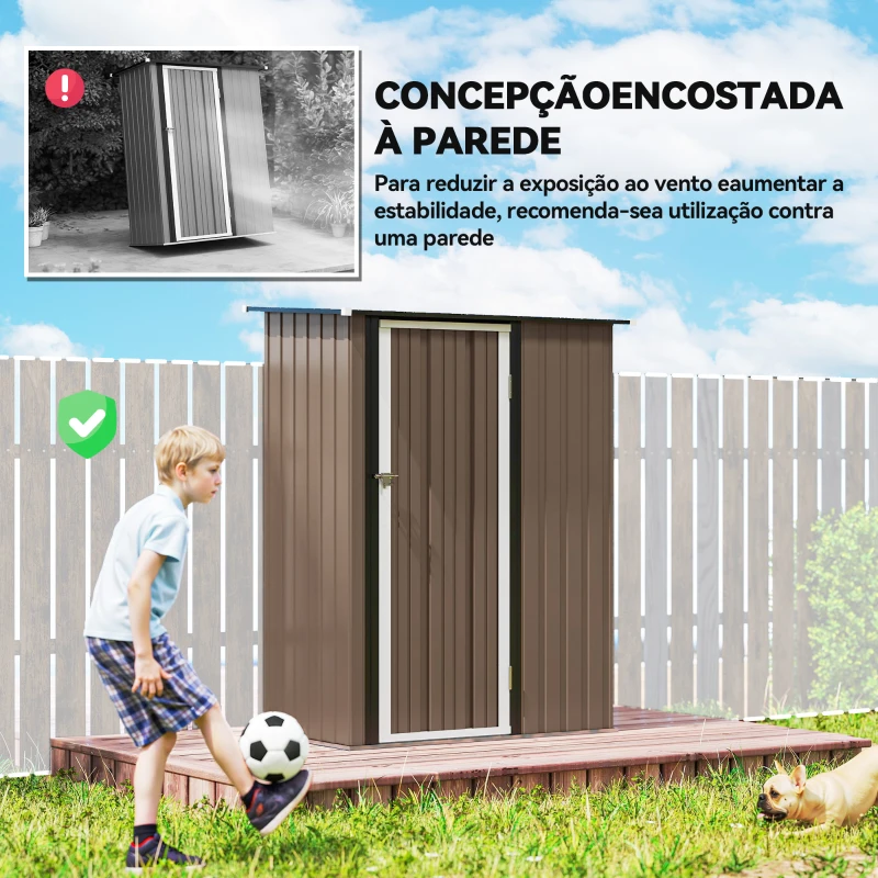 Outsunny Abrigo de Jardim 1,07㎡ 142x84x189 cm Abrigo de Armazenamento Abrigo de Ferramentas com Teto Inclinado e Porta Marrom