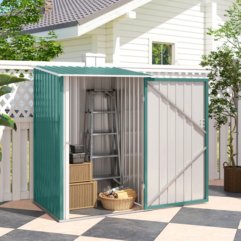 Outsunny Casetta da Giardino Porta Attrezzi in Acciaio Galvanizzato e Porta, 100x103x160cm, Verde