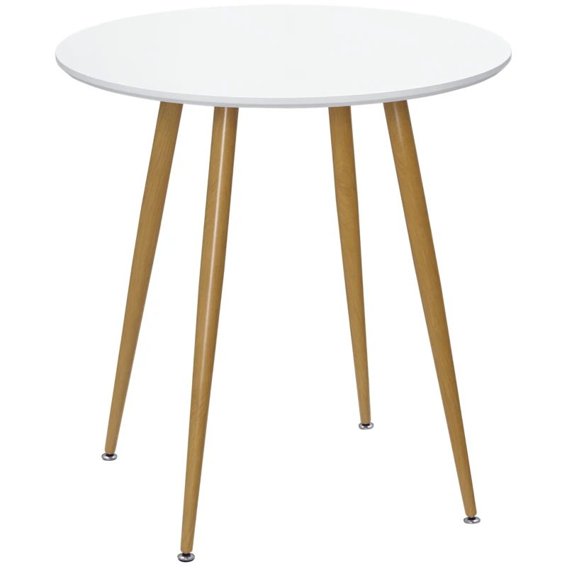 HOMCOM Tavolo da Pranzo Rotondo per 2 Persone in MDF e Metallo, Φ72x75 cm, Bianco e color Legno