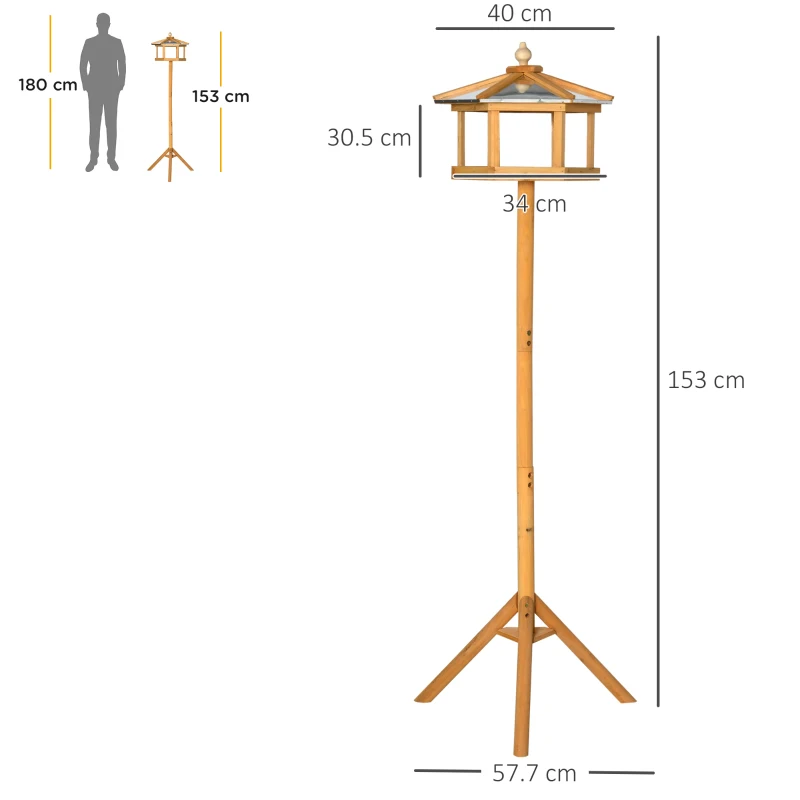 PawHut 153cm Bird Table for Garden, Wooden Free Standing Bird Feeder Parrot Stand