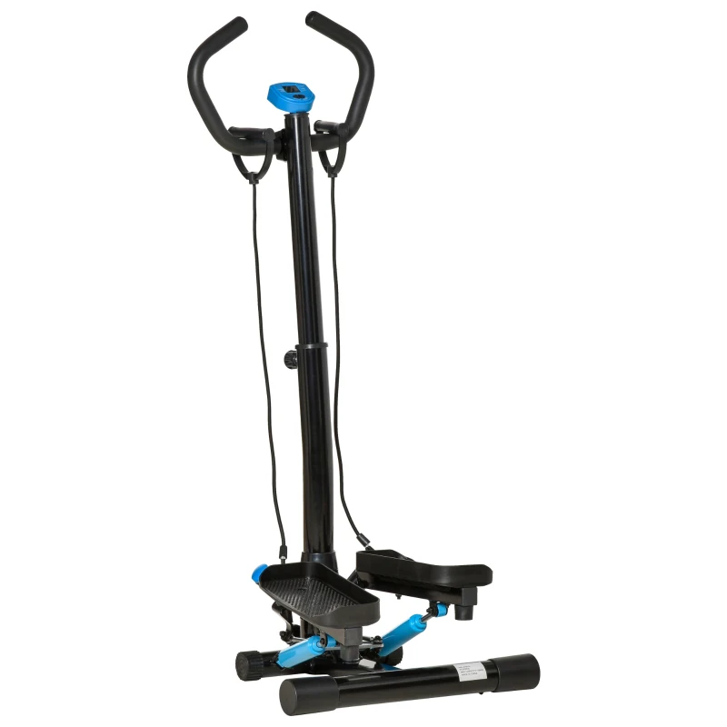 HOMCOM Stepper Fitness con Manillar Altura Ajustable Pantalla LCD Cintas y Pedales Antideslizantes 55x53x118-128 cm Negro