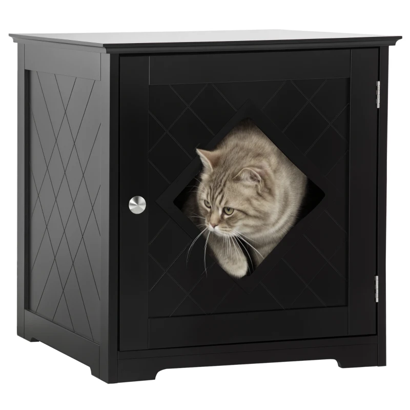 PawHut Lettiera per Gatti con Porta Magnetica e Piano d'appoggio, in MDF e Truciolato, 48.5x53x51.5 cm, Nera