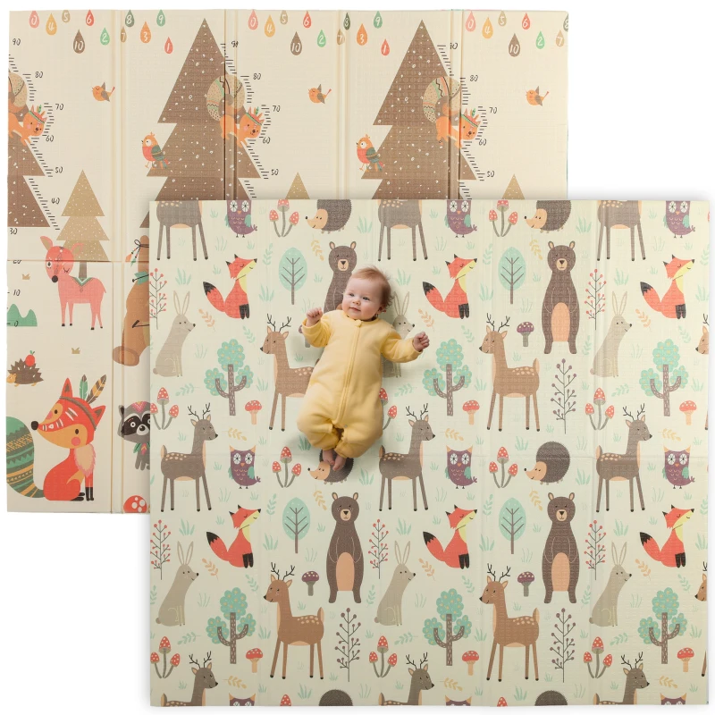 AIYAPLAY Tappeto per Bambini 0-6 Anni a Tema Foresta con Superficie Impermeabile in XPE Multicolore, 196x176x1.5 cm