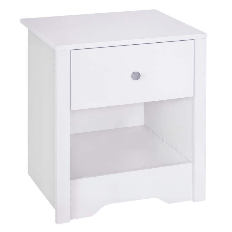 HOMCOM Modern Bedside Table, Nightstand with Drawer Shelf, End Table for Living room, Bedroom White