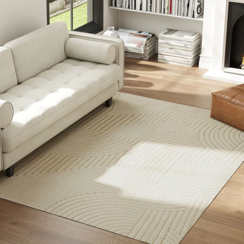 HOMCOM Alfombra Salón 230x160 cm Pelo Corto Estilo Moderno Base Antideslizante Tejida a Máquina Crema