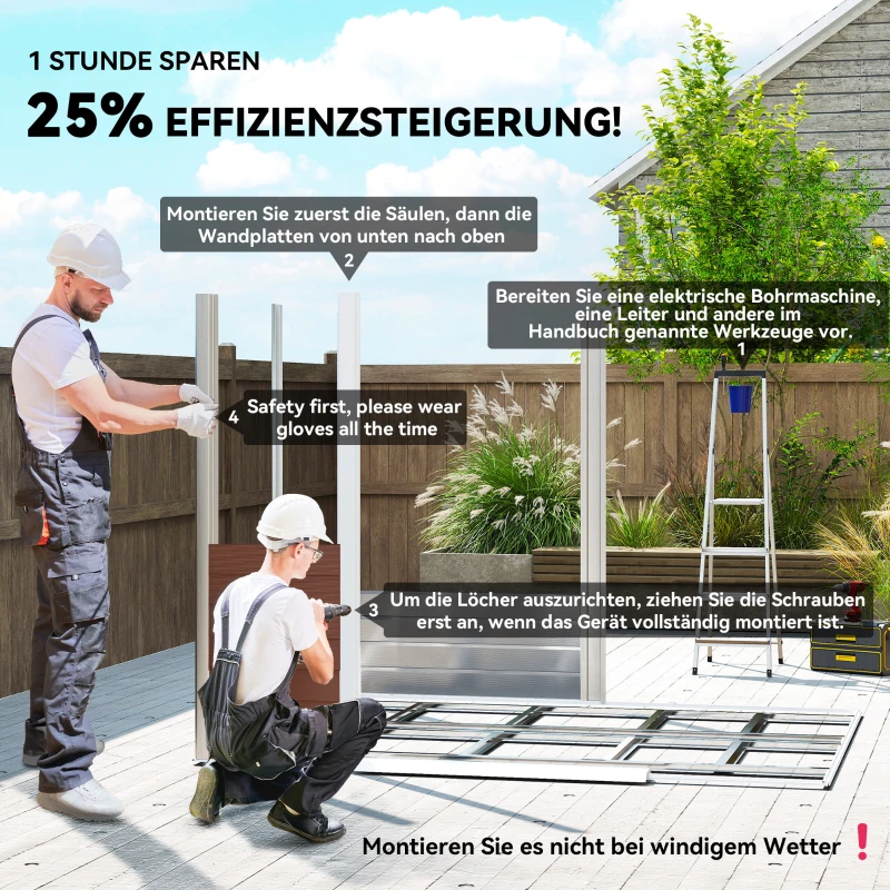 Outsunny Geräteschuppen aus Metall, wetterfest & rostfrei, abschließbar, 2,40 x 2,06 x 1,98 m, Teak(m-4)