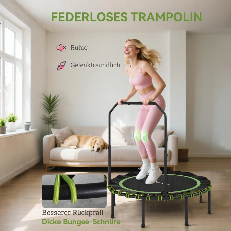 SPORTNOW Fitness-Trampoline met verstelbare handgreep, Sporttrampoline voor binnen en buiten, Staal, Kunststof, Groen