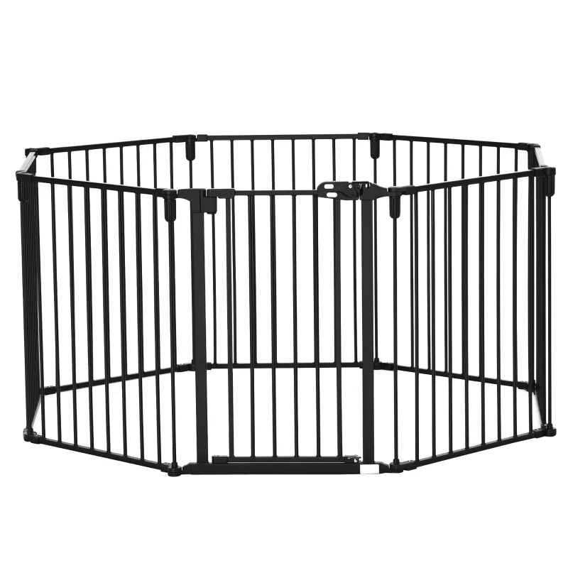 PawHut Barrière de sécurité barrière de protection cheminée parc enclos chien pliable modulable 8 panneaux avec porte sans perçage 482,5 x 76 cm noir