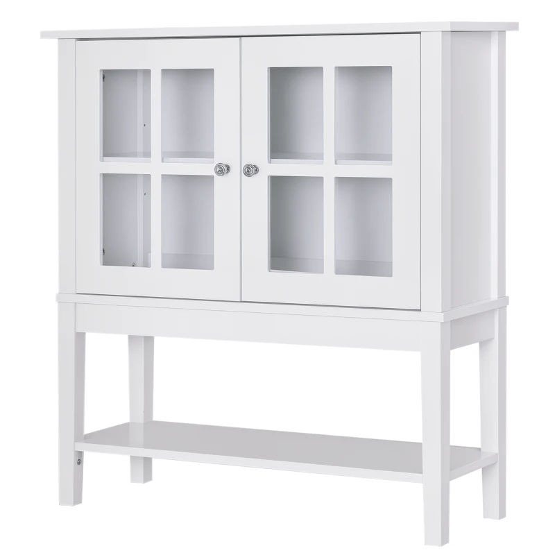 HOMCOM Buffet de cuisine Vaisselier en Vitrine Placard de Rangement sur pied - 2 Portes en Verre, étagère - dim. 80L x 28l x 84H cm - Bois Blanc
