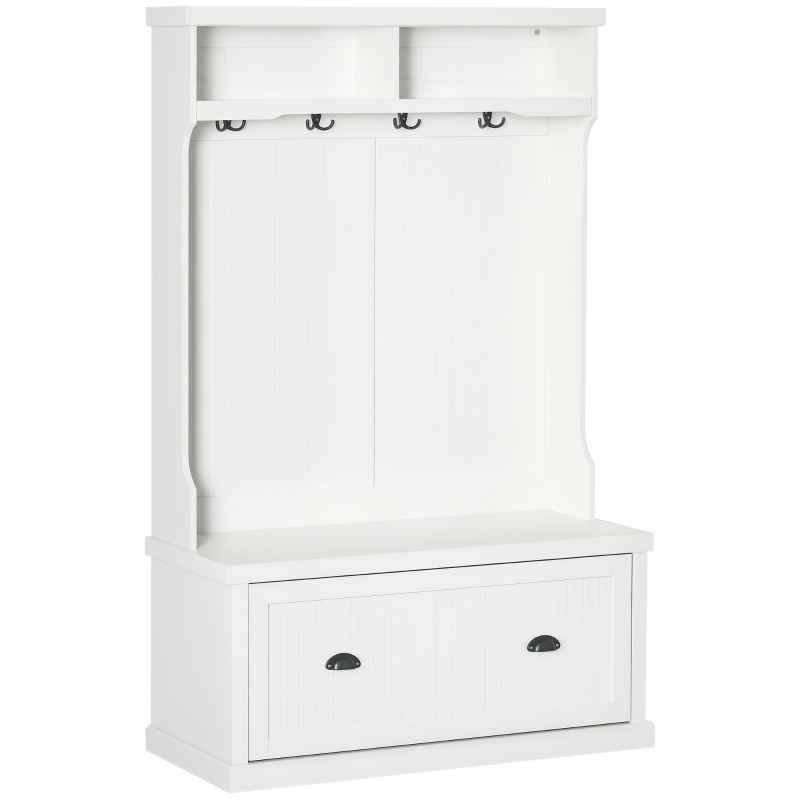 Aosom Garderobe im Vintage-Design mit Sitzbank 2 Regale MDF Weiß