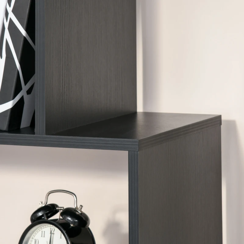HOMCOM S Shape Wooden 6-tier Bookshelf Open Concept Bookcase Storage Display Unit for Home Office Living Room, Black