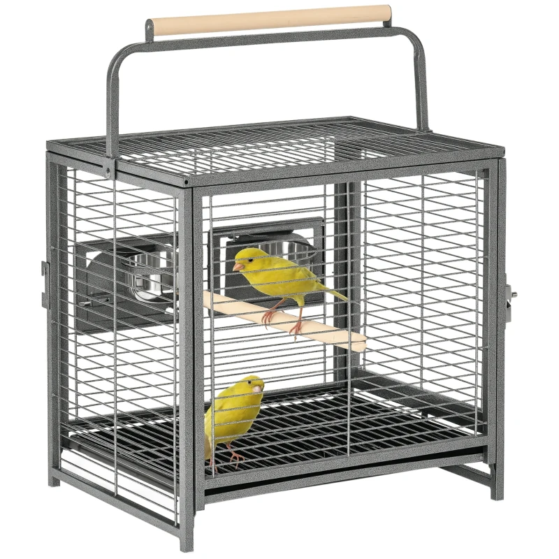 PawHut Gabbia per Pappagalli con Vassoio rimovibile, Ciotole in Acciaio Inox e 2 Posatoi, 48x38x65cm Nero