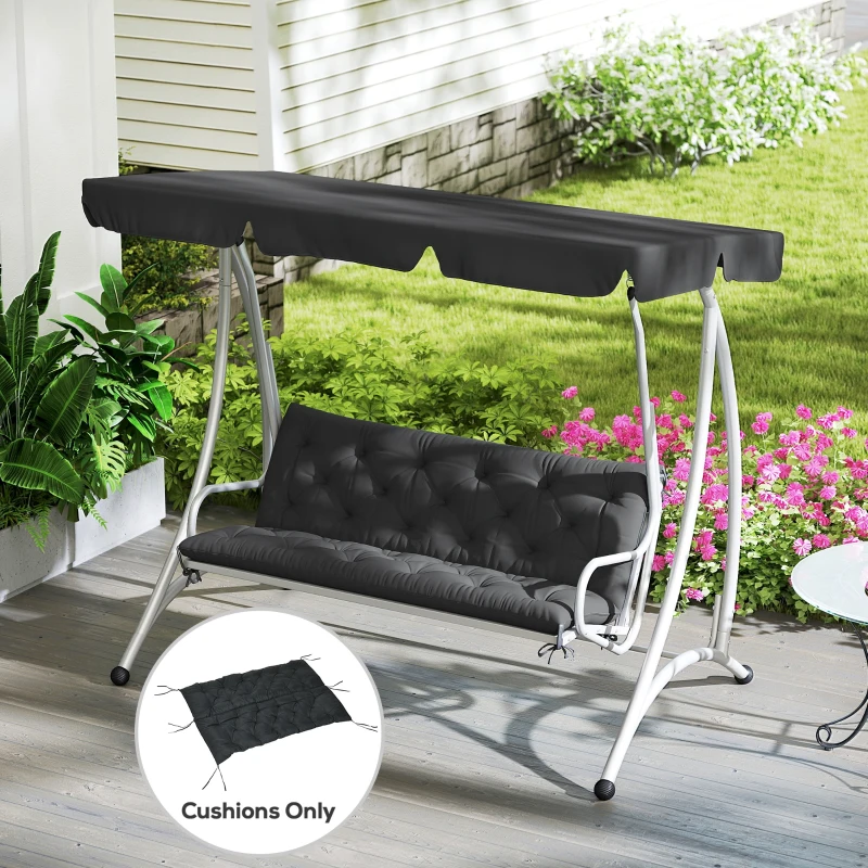 Outsunny 3 Seater Bench Cushion, Garden Chair Cushion with Back and Ties for Indoor and Outdoor Use, 98 x 150 cm, Black