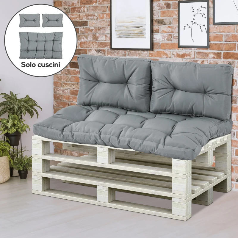 Outsunny Cuscineria per Pallet Set 3 Cuscini per Seduta e Schienale di Divani Panca con Bancali, Poliestere Grigio Scuro