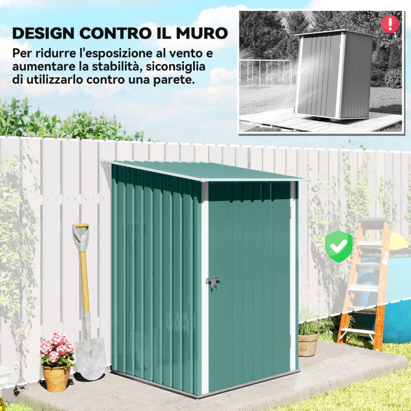 Outsunny Casetta da Giardino Porta Attrezzi in Acciaio Galvanizzato e Porta, 100x103x160cm, Verde
