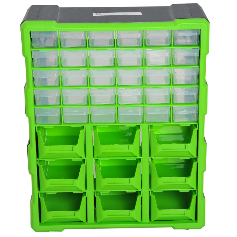 DURHAND Plastic 39 Drawer Parts Organiser Wall Mounted Storage Cabinet Garage for Small Nuts Bolts Tool Clear