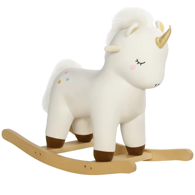 AIYAPLAY Cavallo a Dondolo per Bambini 2-4 Anni a Unicorno con Suoni e Rivestimento Morbido, Bianco