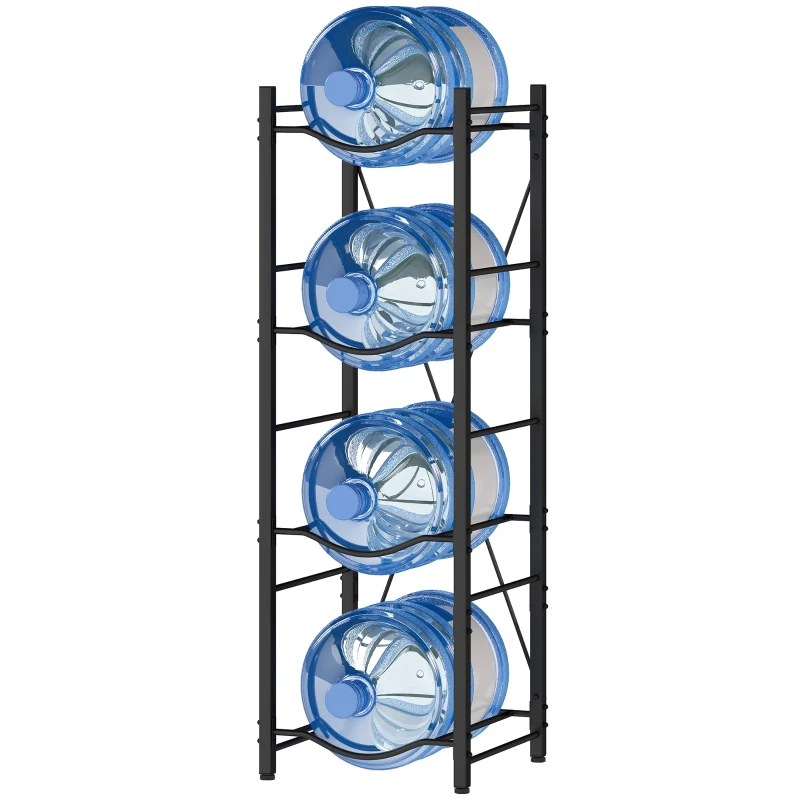 HOMCOM Wassergallonenhalter mit 4 Ebenen Lagerregal für Wasserflasche für Küche Esszimmer Schwarz