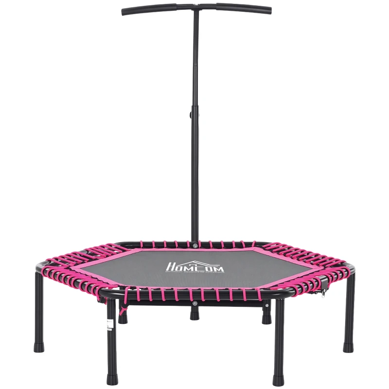 HOMCOM Trampoline de Fitness / Gymnastique Pliable haute performance Ø 122 cm élastiques Bungee + guidon hauteur réglable 122-138 cm rose noir
