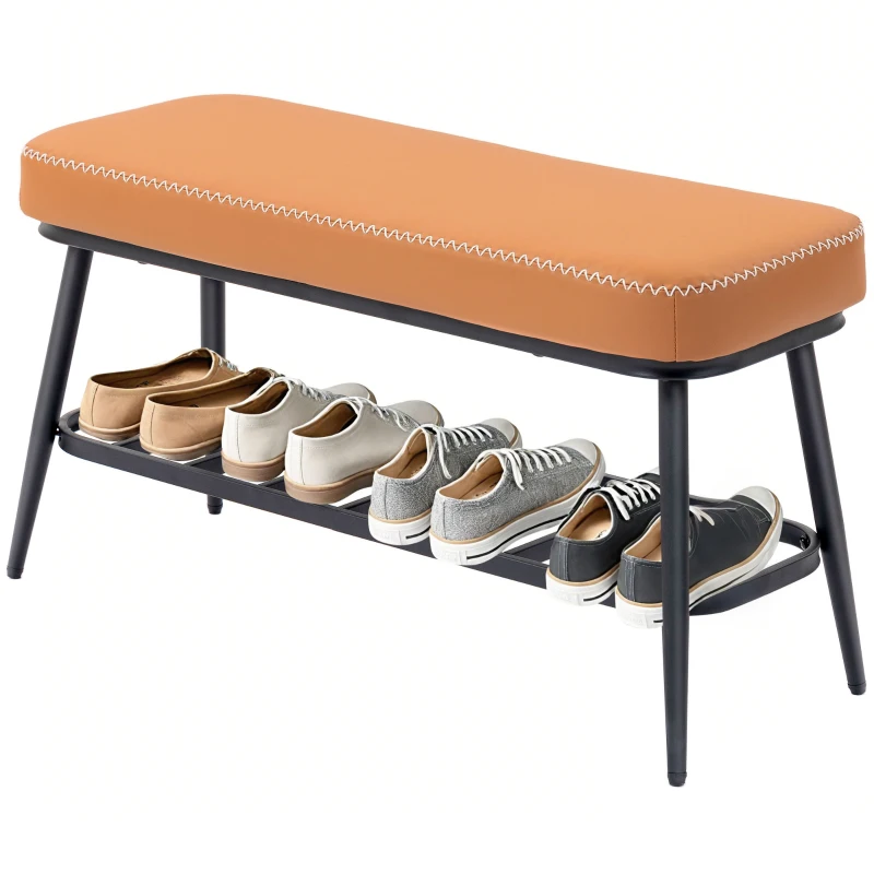 HOMCOM PU Leather Shoe Storage Bench - Brown