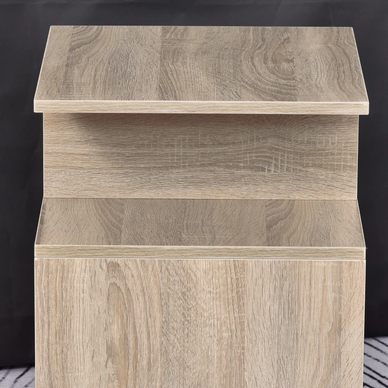 HOMCOM Side Table, 3 Tier End Table with Open Storage Shelves, Living Room Coffee Table Organiser Unit, Oak Colour