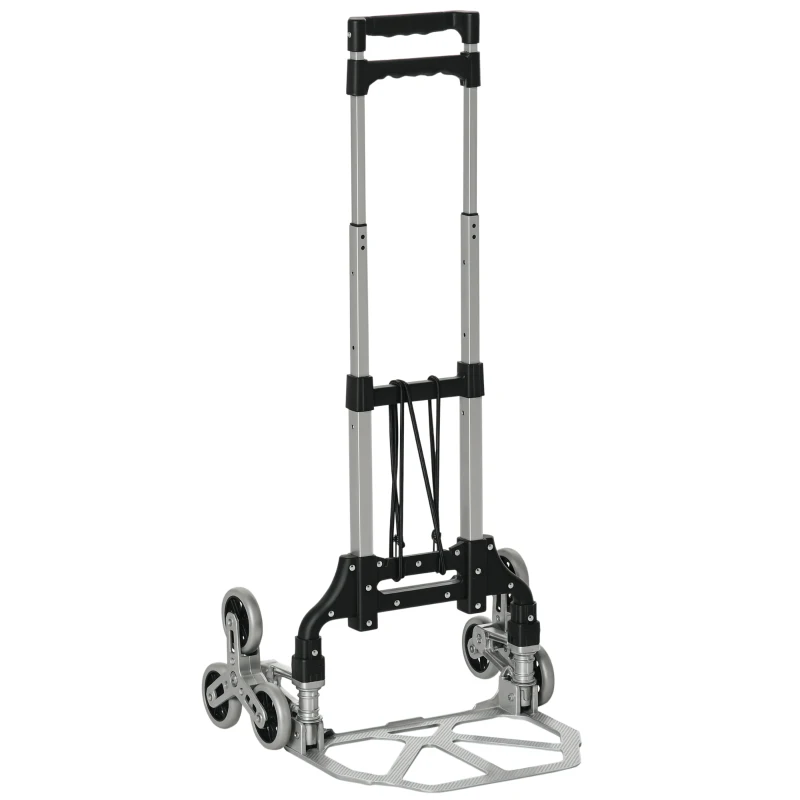 DURHAND Diable escalier pliant en aluminium avec 6 roues et sangle - charge de 70 kg avec - argent et noir