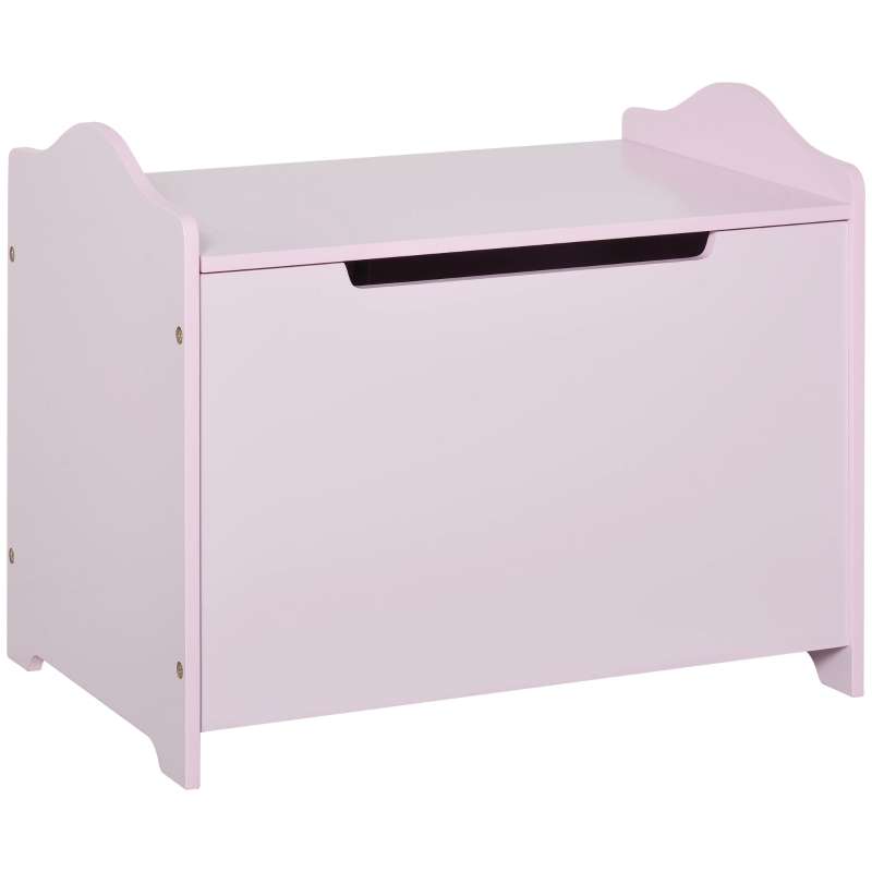 HOMCOM Wooden Kids Toy Box Children Storage Organizer Chest Safety Hinge  Furniture Pink