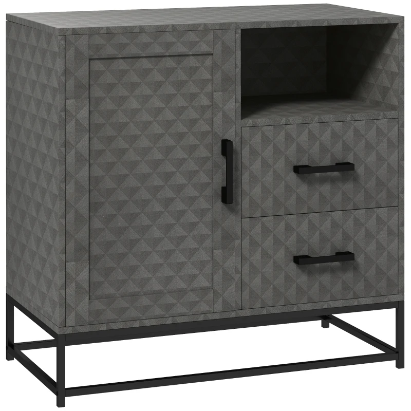 HOMCOM Sideboard with Adjustable Shelf, Freestanding Sideboard Storage Cabinet with Open Compartment and 2 Drawers, Grey