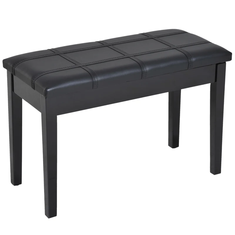 HOMCOM Faux Leather Piano Stool Makeup Dressing Stool Bench Dressing Table Seat with Storage 75L x 35W x 49H (cm) - Black