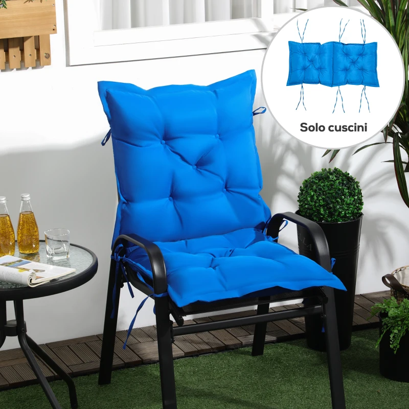 Outsunny Cuscino per Sedie da Giardino con Laccetti e Imbottitura Spessa, 100x50cm, Blu