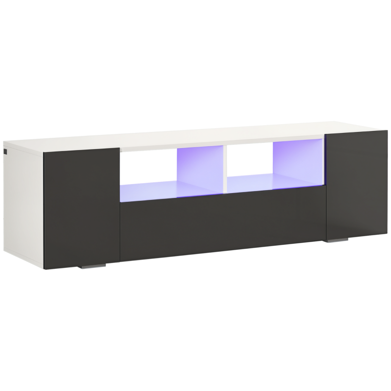 HOMCOM 16 LED Light TV Stand, with Storage - High Gloss Grey