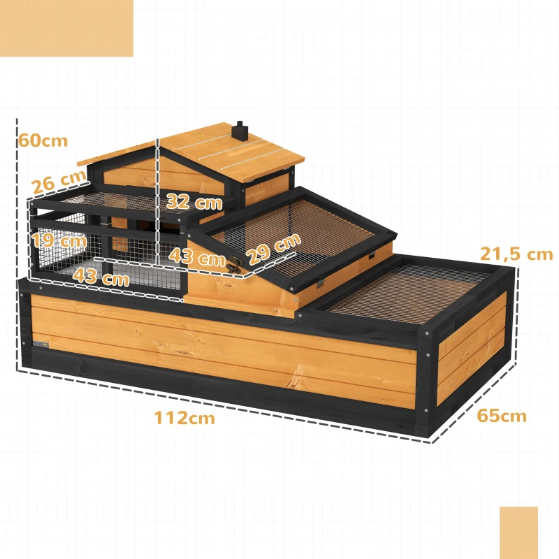 PawHut Maison pour tortues, 2 étages, pour intérieur et extérieur, tiroir, Bois de pin, Jaune(m-3)