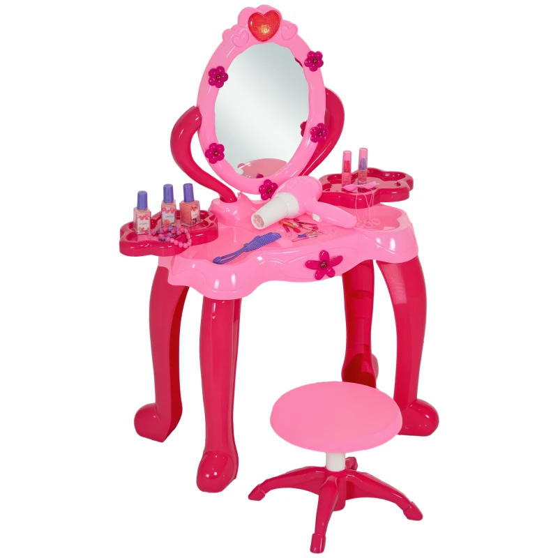 AIYAPLAY Coiffeuse pour enfants de 3 à 6 ans avec tabouret miroir 15 PCS, table de maquillage avec lumière musique sèche-cheveux