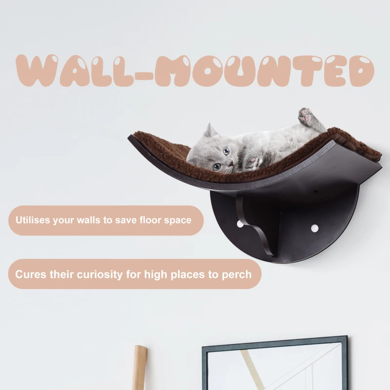 PawHut Wood Cat Shelves Wall-Mounted Shelter Curved Kitten Bed Cat Perch Climber Brown