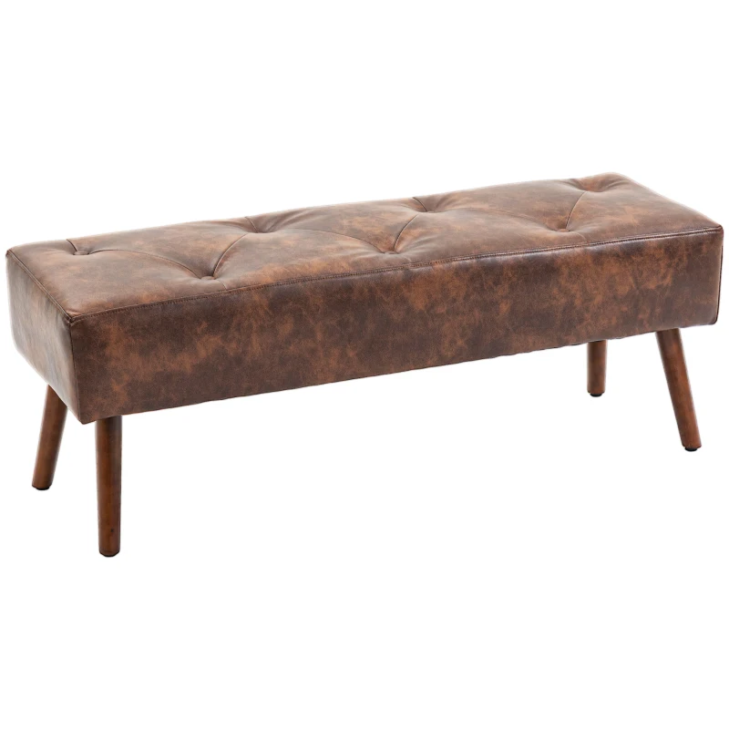 HOMCOM Banc bout de lit banquette capitonnée style vintage 114 x 38 x 42 cm piètement bois revêtement marron effet vieilli