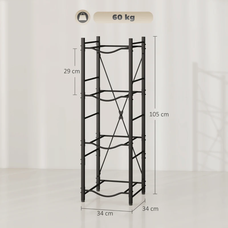 HOMCOM Soporte para Garrafones de Agua de 4 Niveles Estante de Almacenamiento para Botella de Agua para Cocina Comedor Negro