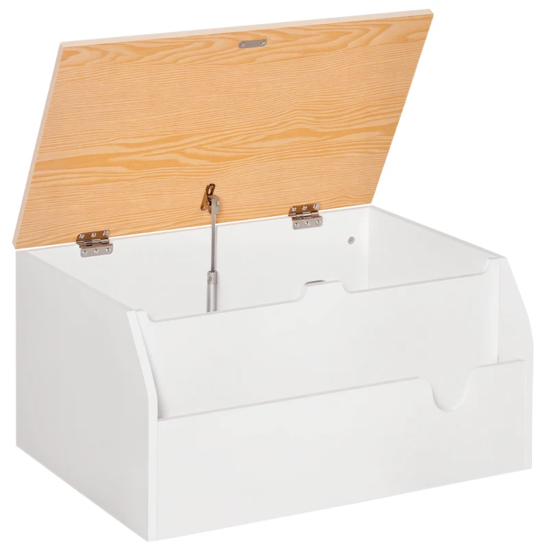 HOMCOM Wooden Kids Toy Box Children Storage Chest Organiser Book Slot Safety Hinge Playroom Furniture White