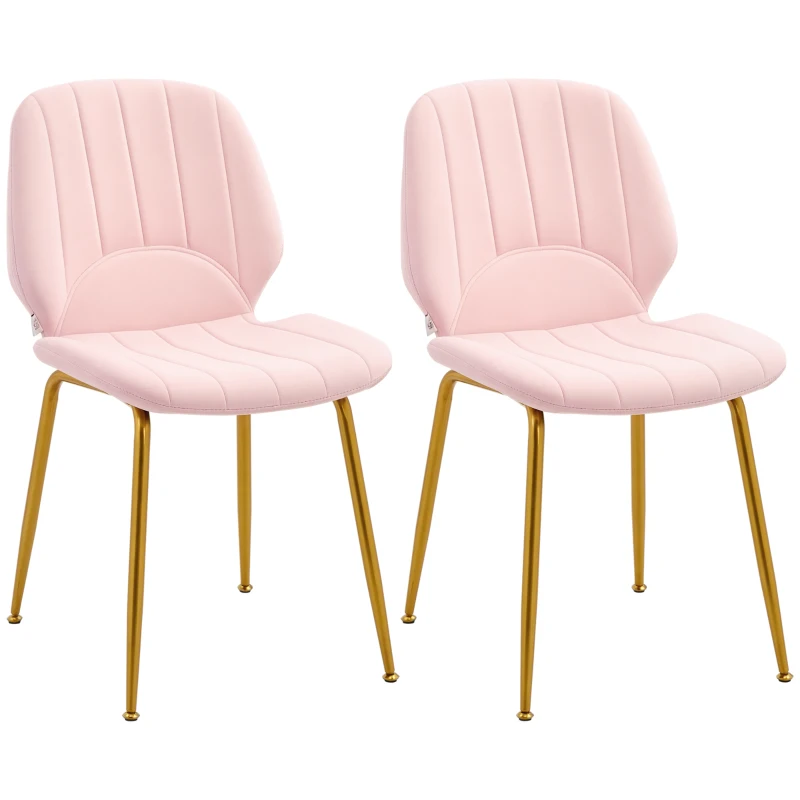 HOMCOM Velvet Dining Chairs Set of 2, 2 Piece Dining Room Chairs with Backrest, Padded Seat and Steel Legs, Pink