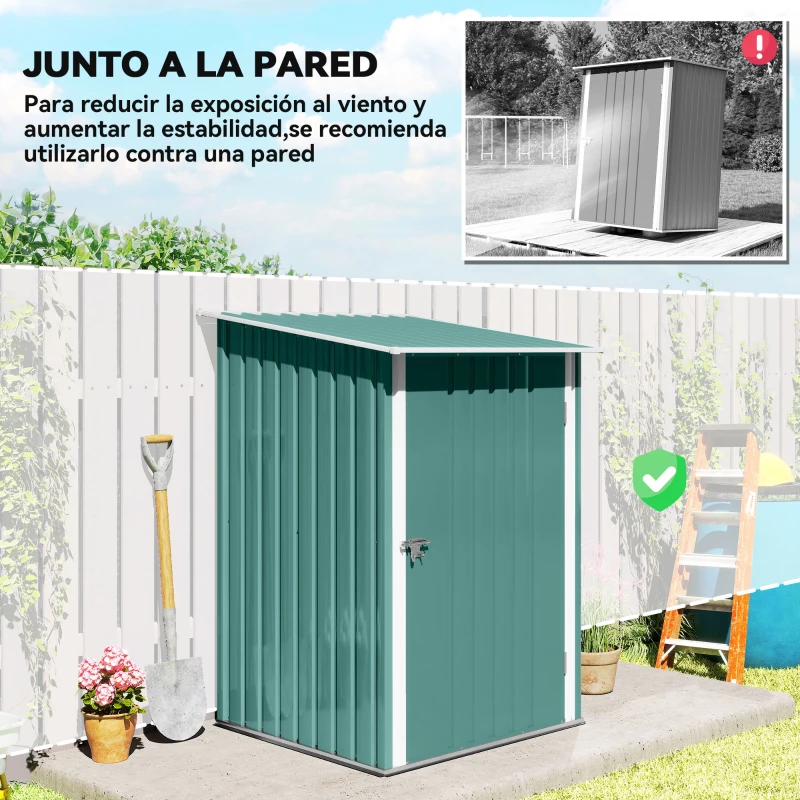 Outsunny Caseta de Jardín Metálica 0,92 m² 100x103x160 cm con 1 Puerta y Cerradura para Almacenamiento de Herramientas Verde