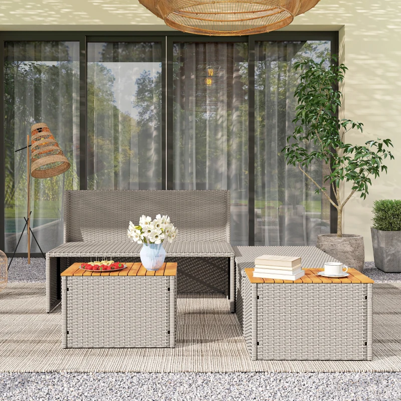 Outsunny Polyrattan Sonnenliege für 2 Personen Doppelliege mit Fußhocker Stauraum Auflagen 125x114x72,5 cm Grau(m-8)